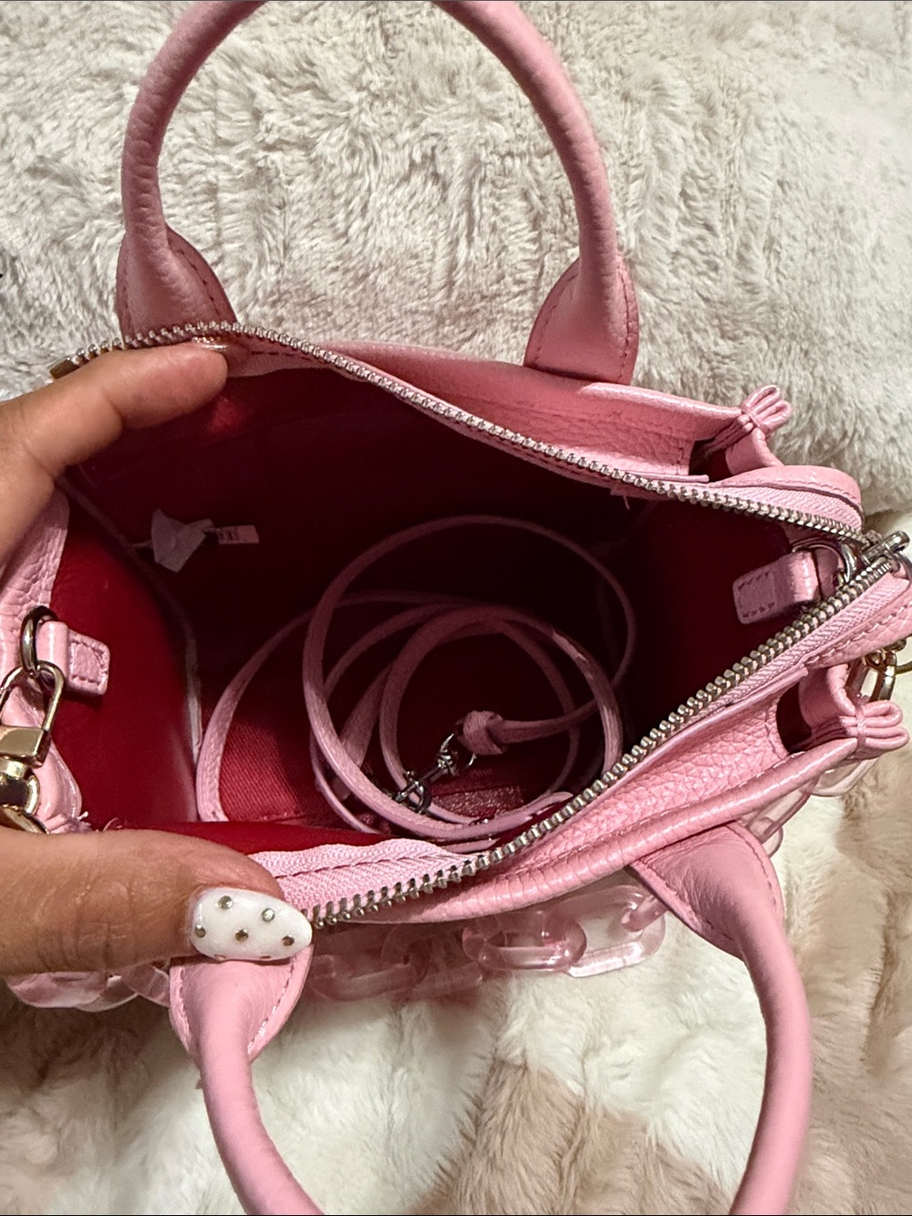 Marc Jacobs Pink Mini Pebbled Leather Tote with Pink Chain - Picture 5 of 6